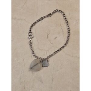 Vintage Sterling Silver‎ Charm Bracelet Quartz & Sterling Heart Charms 7.5"